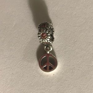 Pandora PEACE SIGN Pink CZ Crystal Dangle Charm